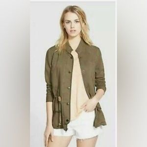 Hinge Olive Green Utility Military Inspired Lightweight Zip Snap Jacket